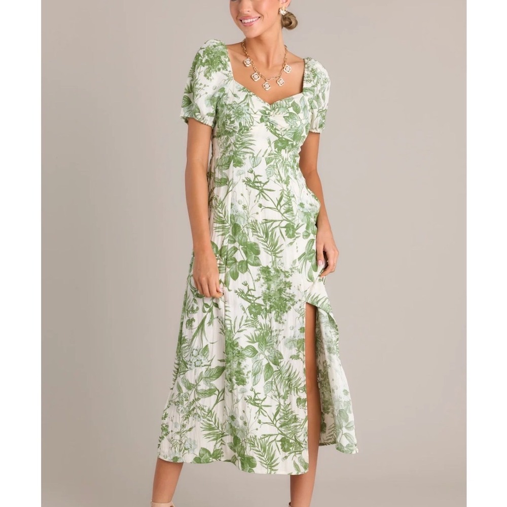 Blue Pepper Green Floral Feminine‎ Puff Sleeve Sundress Summer Dress Size Small